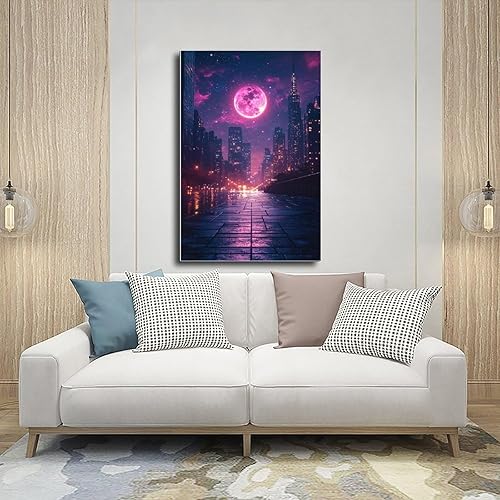 Miniatura 5 de XAHOR Vibrant Neon Retro Futurism Print  Synthwave Night Cityscape  Trendy Modern Wall Art Canvas Art Poster And Wall Art Picture Print Modern