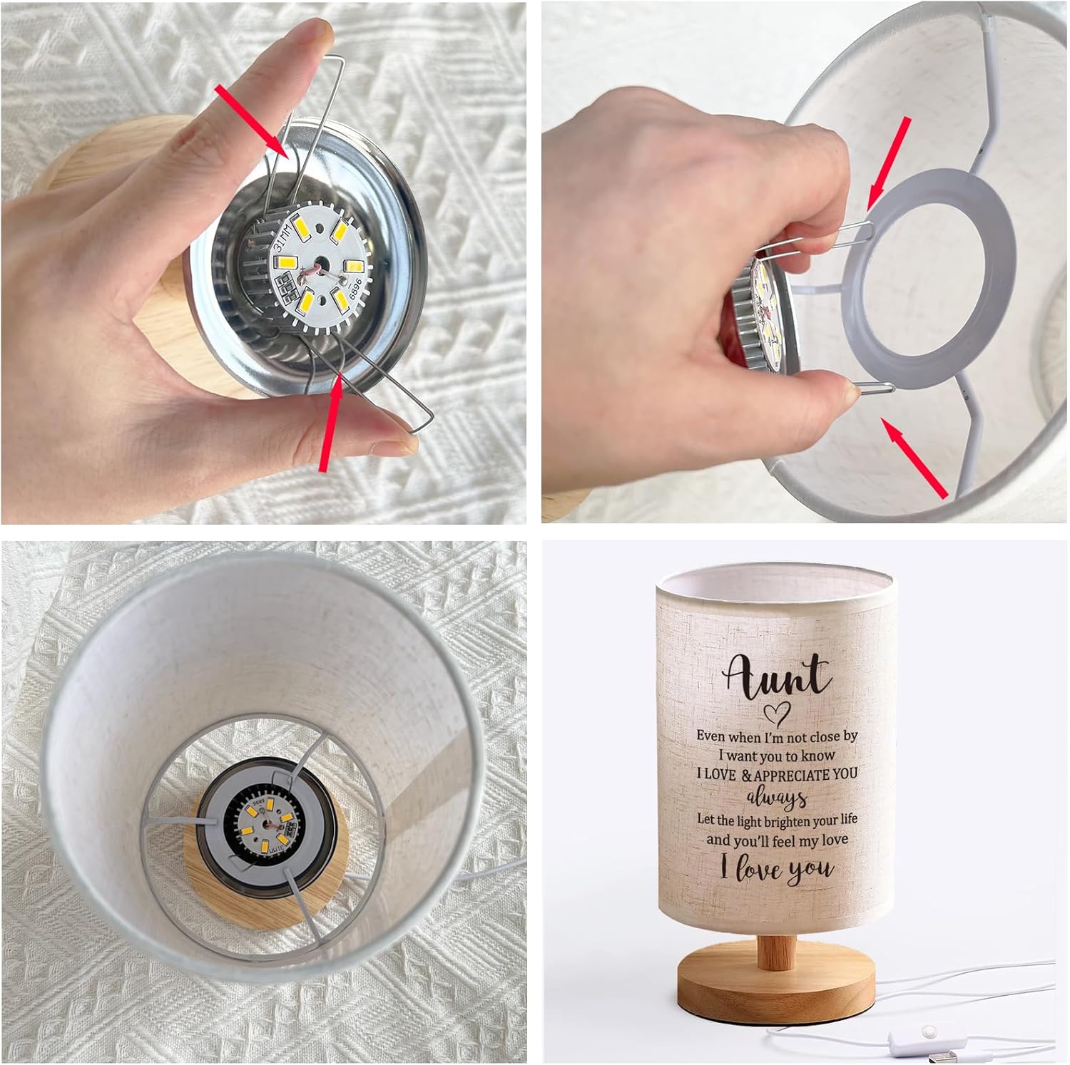 Best Aunt Gifts from Niece Nephew, Fabric Bedside Table Lamp, Birthday Christmas Valentines Mothers Day Presents for Auntie