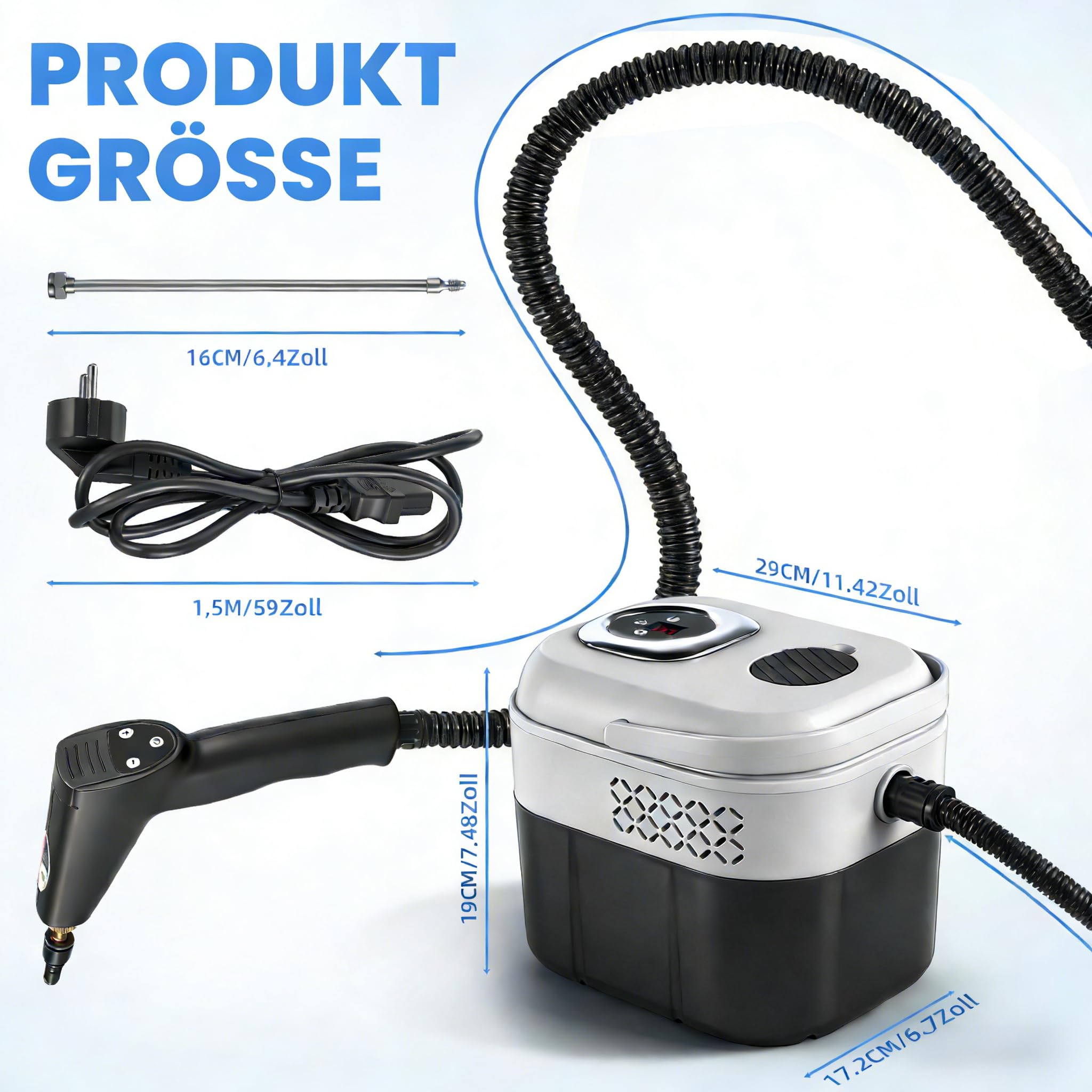 Dampfreiniger Handgerät 2500W für Haus & Auto,Tragbarer Handdampfreiniger mit 6 Dampfstufen,15s Schnelles Aufheizen & 1,7L Wassertank, Multifunktionaler Haushaltsdampfreiniger für Boden Teppich Sofa