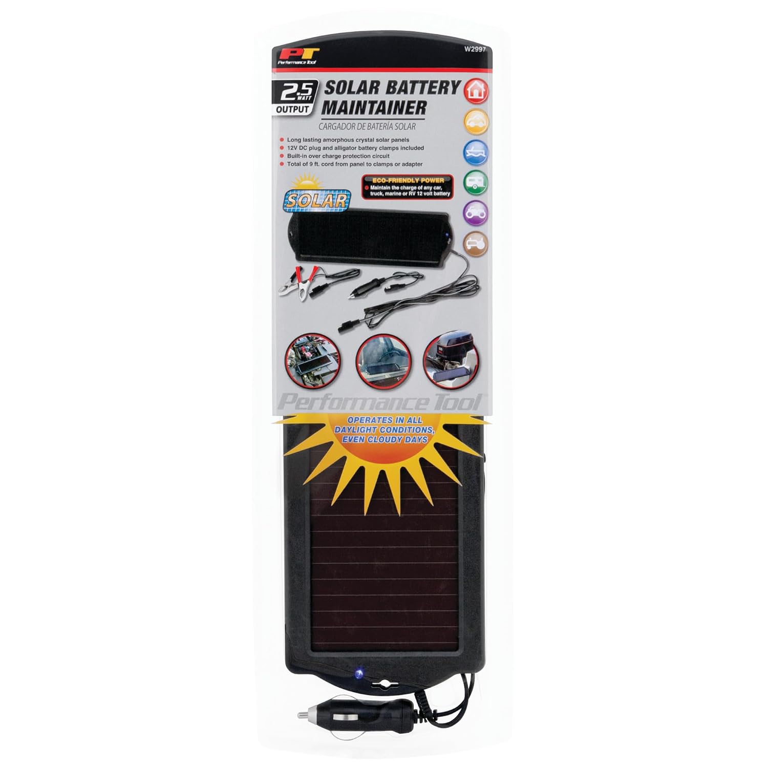 Performance Tool W2997 Solar Battery Maintainer/Charger (2.5 W)