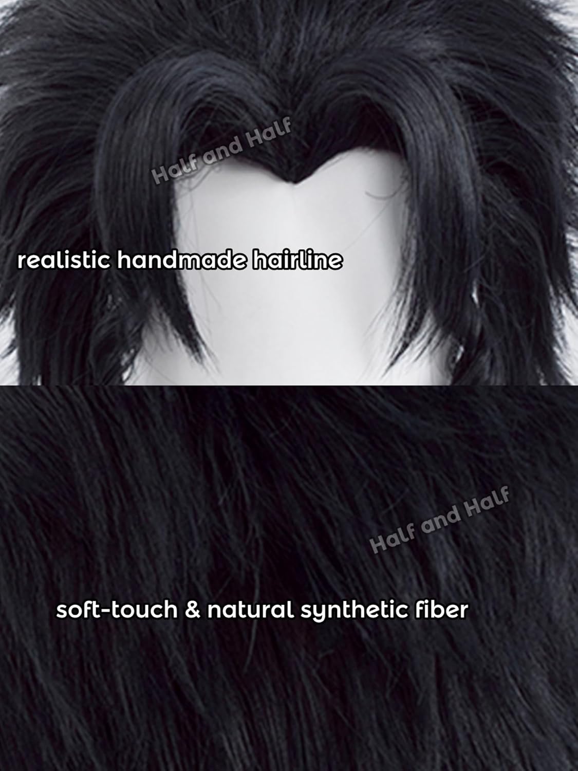 Half and Half Jotaro Cosplay Wig Short Curly Black JJBA Anime Wig Men's Black Wave Wigs Synthetic Hair for Unisex Man Halloween Party Daily - Image 3