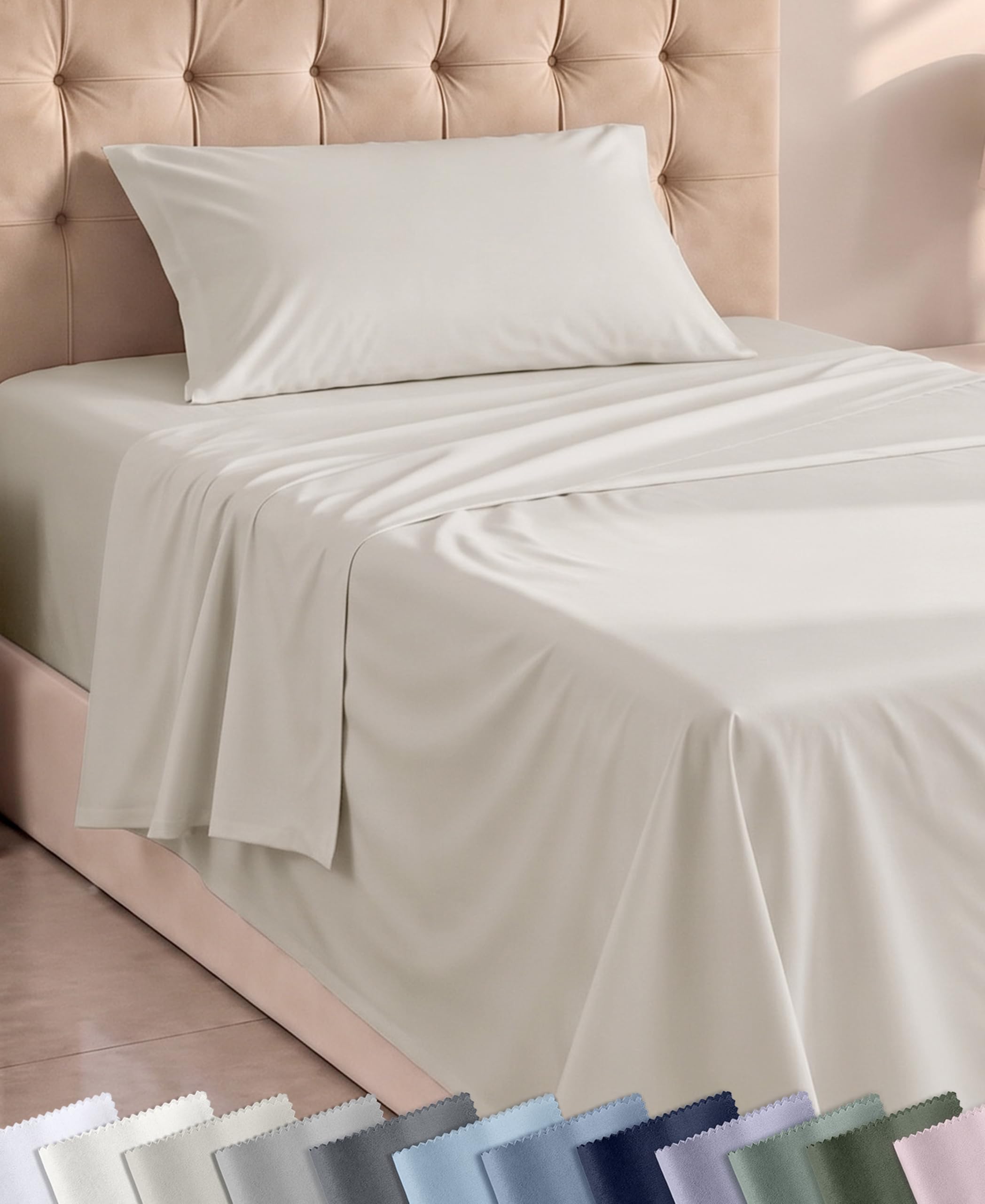 Soft 100% Cotton Twin Size Bed Sheet Set, 3 Pc Set, Beige