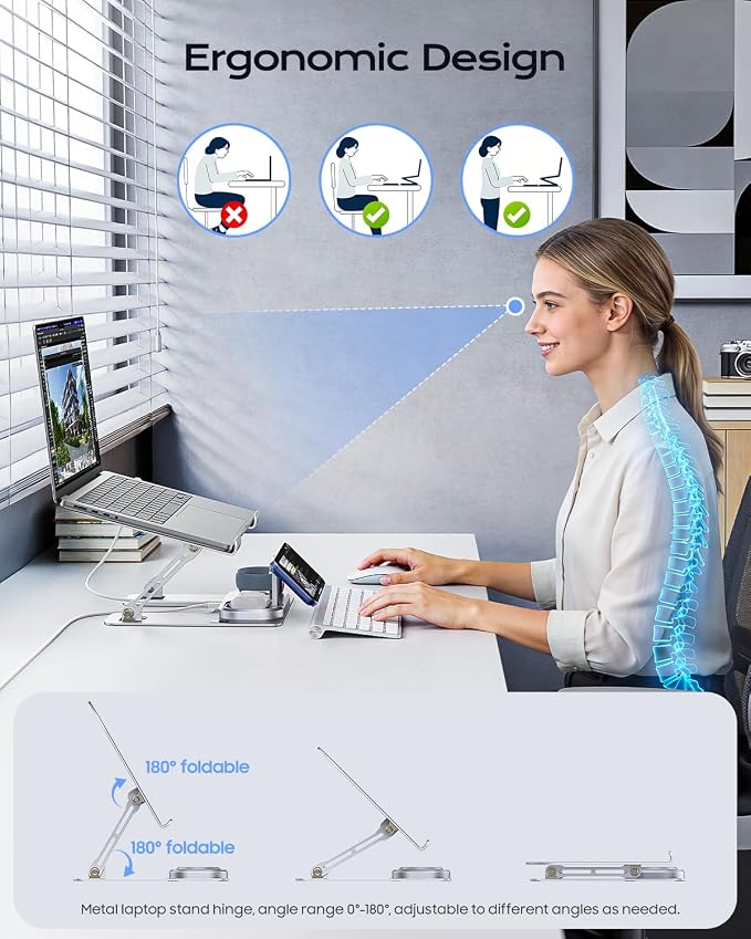 Base para Laptop Meifigno con Cargador Inalámbrico, Aluminio Plegable miniatura 3
