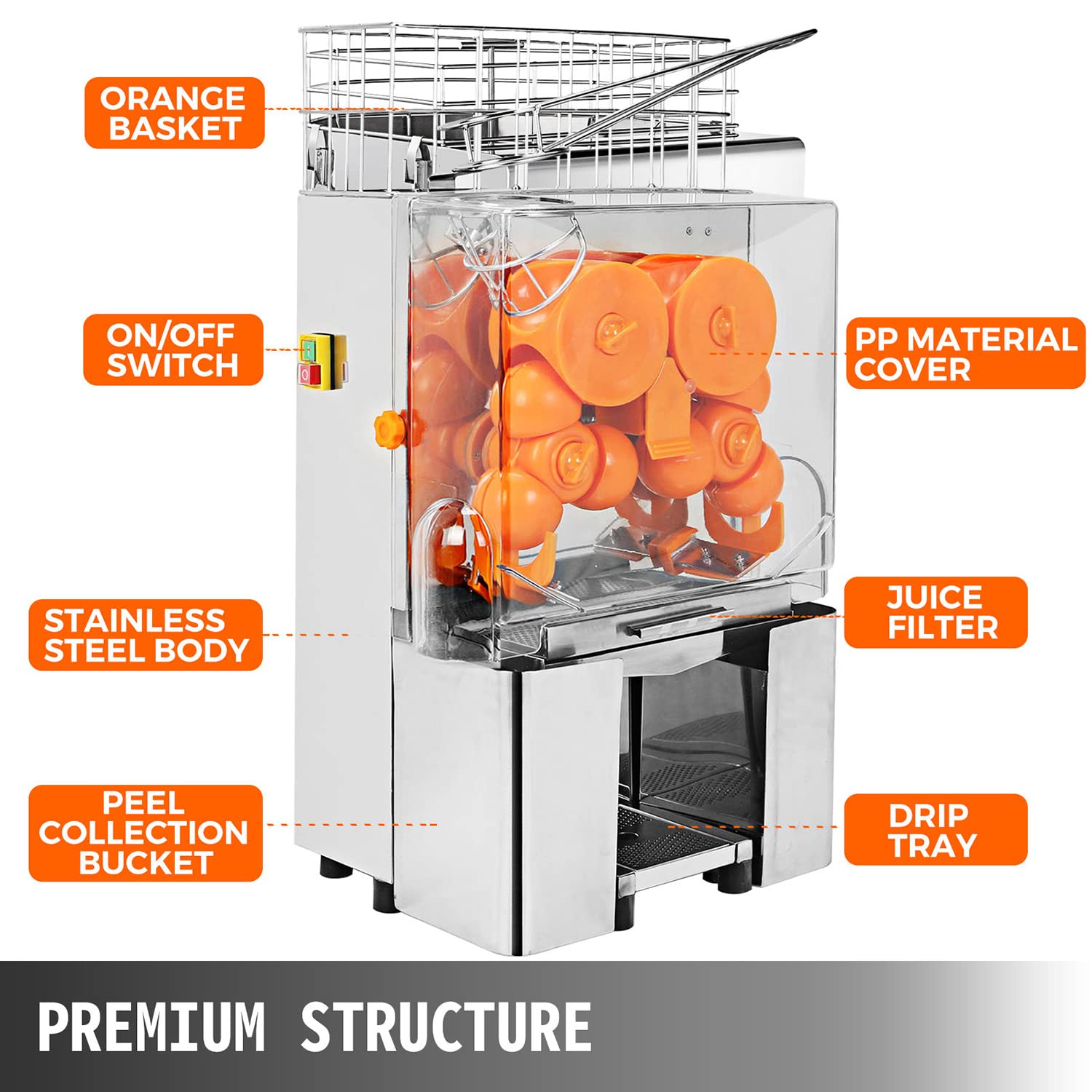 Máquina exprimidora de Naranjas Comercial, alimentación automática de 120W, 20-30 Naranjas por Minuto, exprimidor eléctrico de Jugo de cítricos
