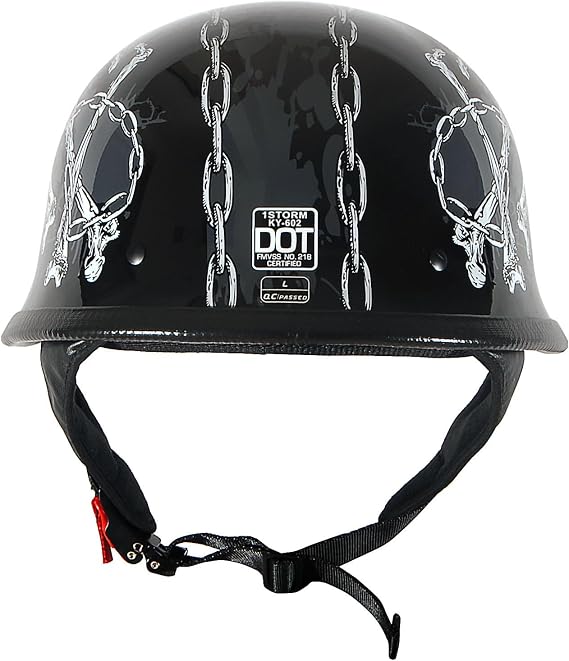 1Storm Novelty Motorcycle Half Face Helmet Open German Style DOT Approved: HKY602 Chain Skull