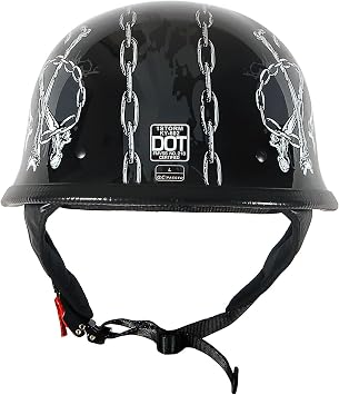 1Storm Novelty Motorcycle Half Face Helmet Open German Style DOT Approved: HKY602 Chain Skull