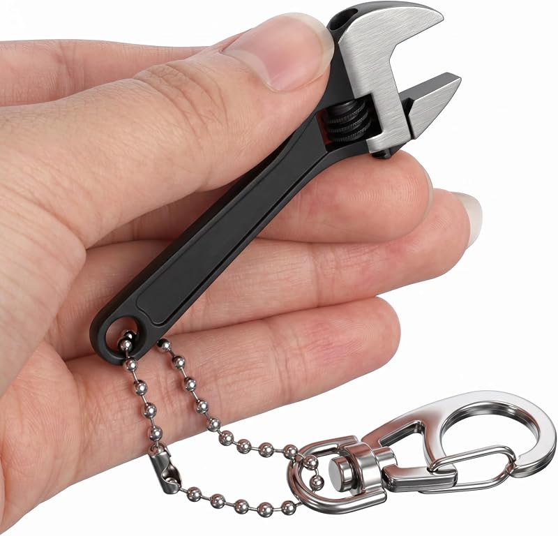 2 llaveros de herramientas con mini llave, juego de llaves ajustables de 2,5" (negro) | Colgante de llavero con llave inglesa, herramienta de llave de tuerca pequeña negra de 2,5" para reparación