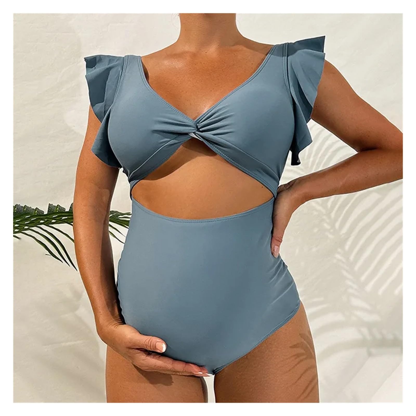 Maillot de Bain Une pièce for Femme Enceinte, décolleté en V, ajouré, for la Plage(Black,S)