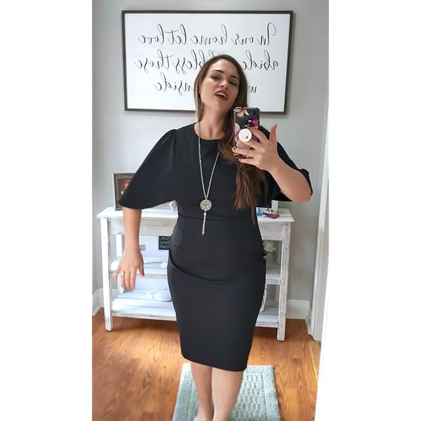 GRACE KARIN Women's Round Neck Hips-Wrapped Bodycon Pencil Dress L Black