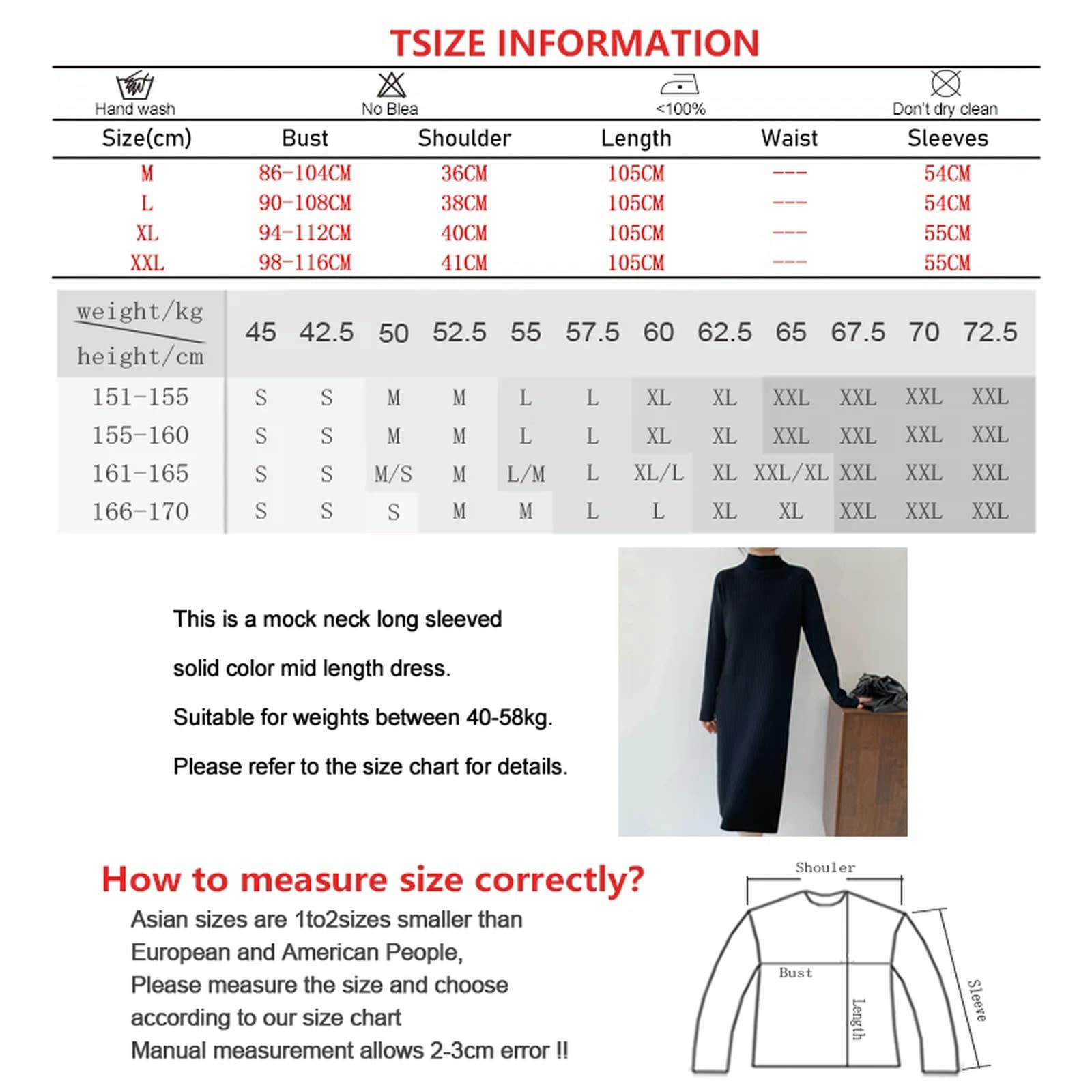 Vestito Donne Cadute Versatili Abiti da Maglia Mungiturante Inverno Strato Interno A Maniche Lunghe Abiti Casual Sciolti A metà Lunghezza-Nero-s
