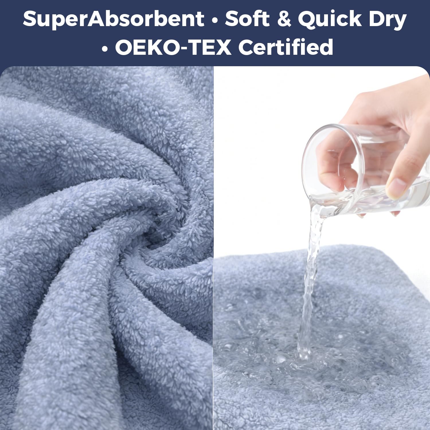 H HomeZzz Towel Wrap for Women Plus Size (2XL-4XL) with Hair Towel Wrap, Microfiber Bath Wrap Soft & Comfortable Absorb Water Body Wrap Oversized Button Design, Blue