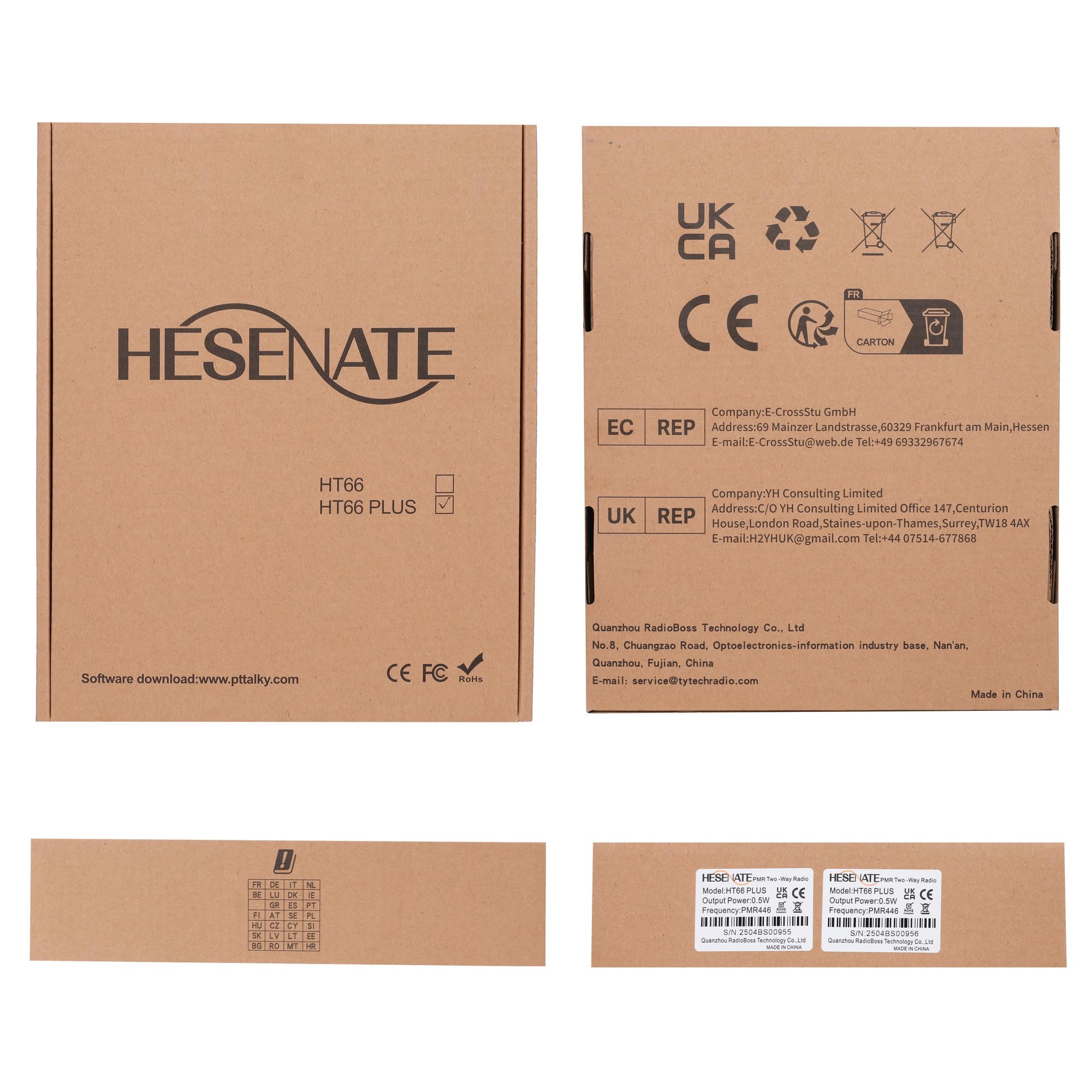 HESENATE HT66 Plus Walkie Talkie sin Licencia,16 Channels con Pantalla,Walkies Profesionales Largo Alcance,con VOX Manos Libres Pinganillo Walkies,para Restaurantes Hotel (2 Pizeas,Negro)