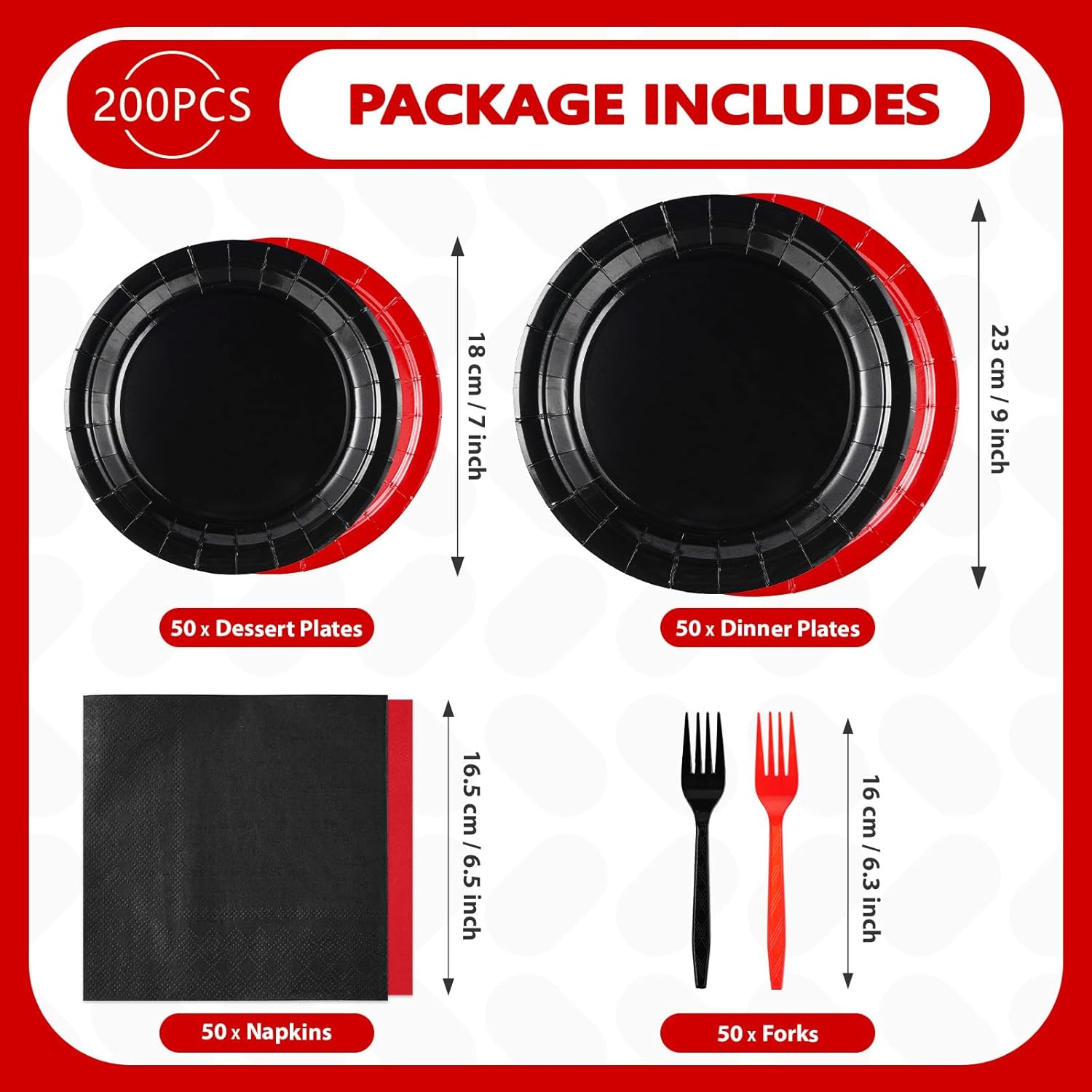 200Pcs Red and Black Party Supplies Stranger Black and Red Paper Plates and Napkins Disposable Graduation Tableware Set for Congrats Grad Holiday Red Black Wedding Birthday Party Decorations Serves 50