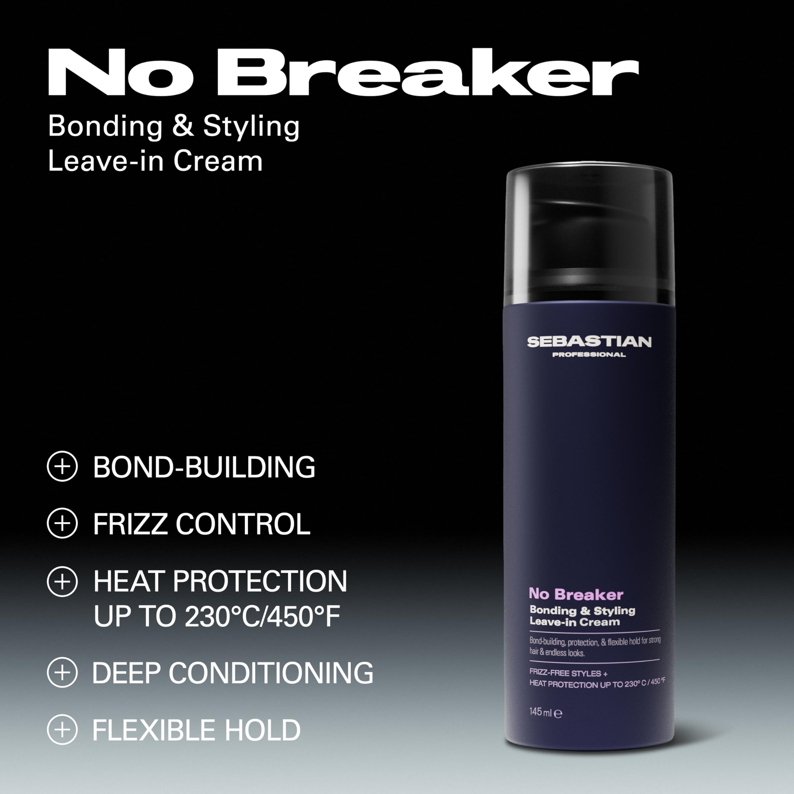 Sebastian Professional No Breaker Bonding & Styling Leave-In Cream | Intense Hair Conditioning Cream with Heat Protection | 72 HR Frizz-Free, Flexible Hold | 4.9 fl oz | Packaging May Vary
