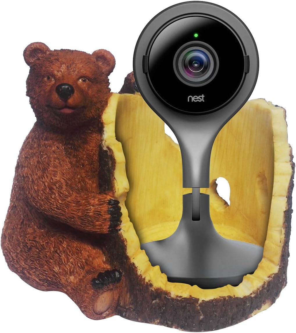 Brown Bear Crafted Statue Speaker Holder Stand Guard Station for Nest Cam Indoor Security Camera