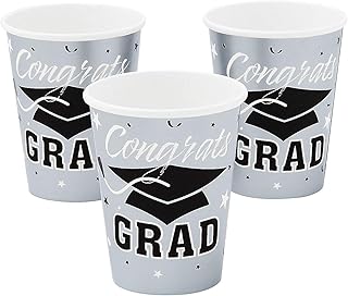 CONGRATS GRAD SILVER 9OZ CUPS (25PC) - Party Supplies - 25 Pieces