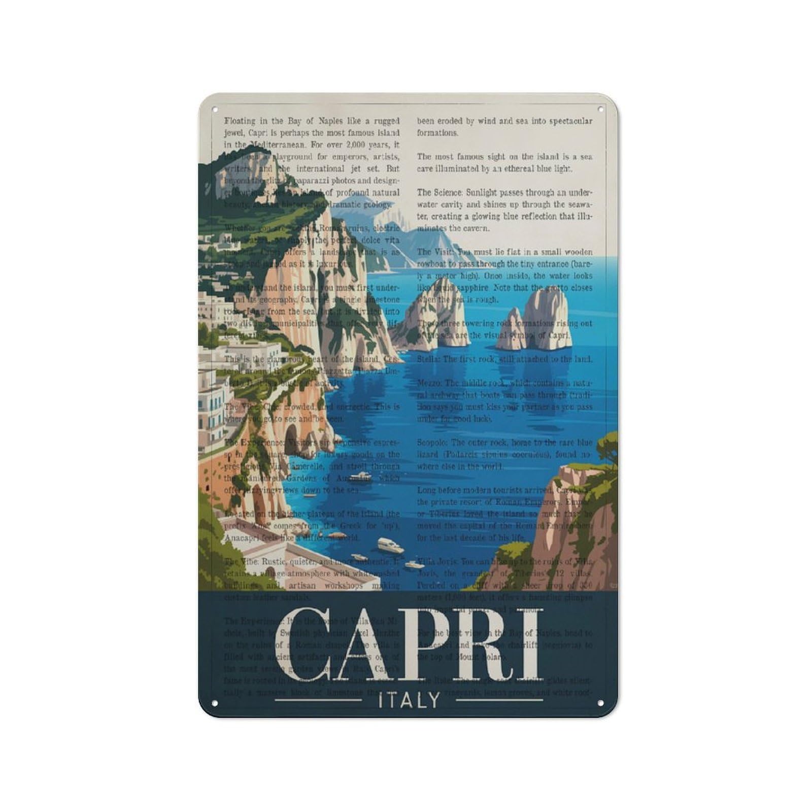 Metal Wall Sign 30x20cm Featuring Capri Italy Travel for Pub Or Café, Housewarming Wall Decor for People Furnishing Pub And Café