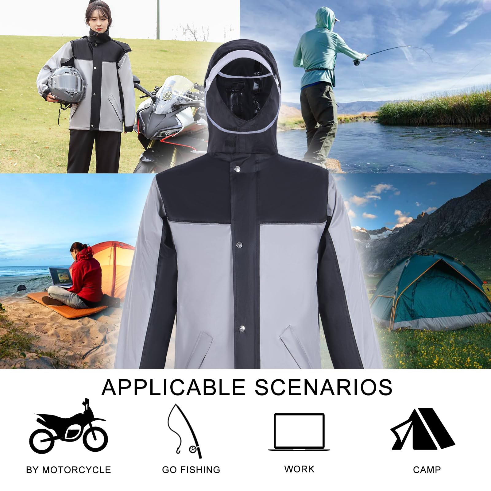 Trajes de lluvia Impermeables Para Hombres Trabajo al Aire libre Chaqueta de lluvia y Pantalón Unisex Ropa de lluvia con Capucha Para Todos los Deportes Granja Pesca Motocicleta