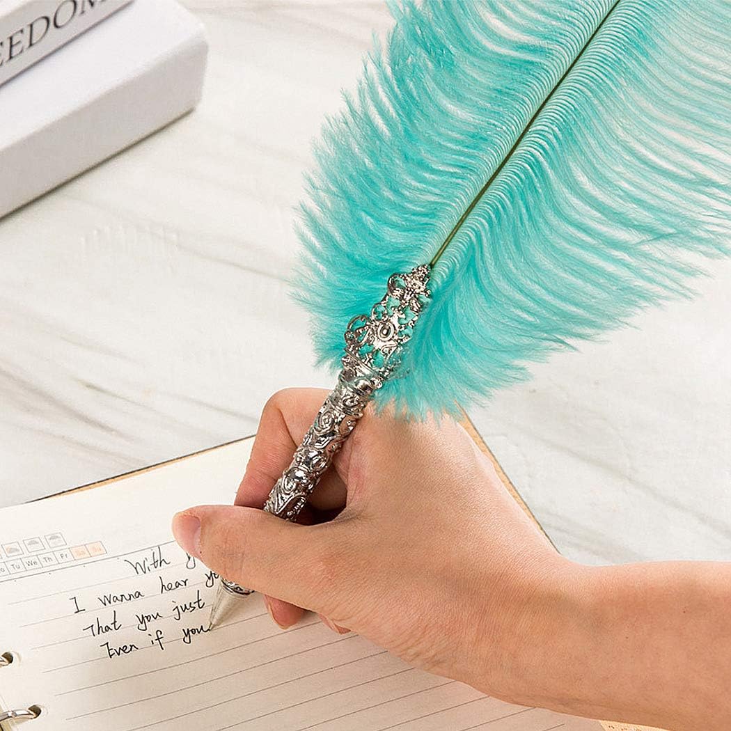 SIPLIV Feather Pen Rollerball Pen with Metal Heartshape Base Holder