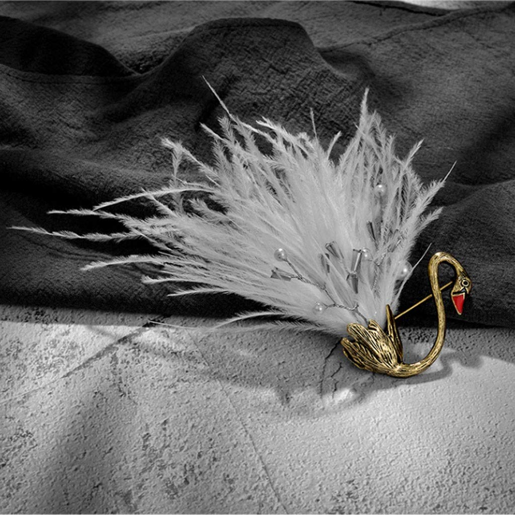 Women Brooch Pin Vintage Feather Black Swan Coat Brooch High