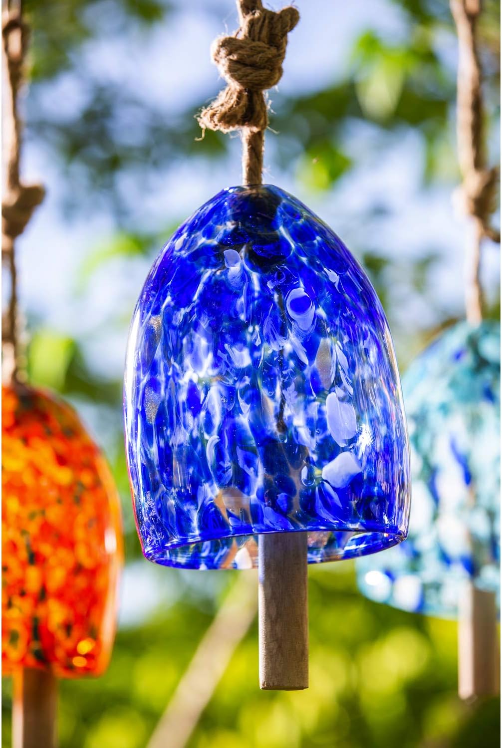 Evergreen Colorful Art Glass Wind Chime | Deep Blue| Solid Wood Striker | Natural Deep Tone | 8 Inches Tall | Beautiful Gift for Patio, Garden, Outdoor Home décor