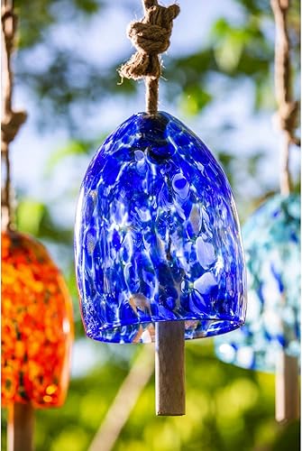 Miniatura 3 de Evergreen - Carillón de viento de cristal colorido  Azul oscuro  Madera maciza  tono profundo natural  8 pulgadas de alto  Hermoso regalo para