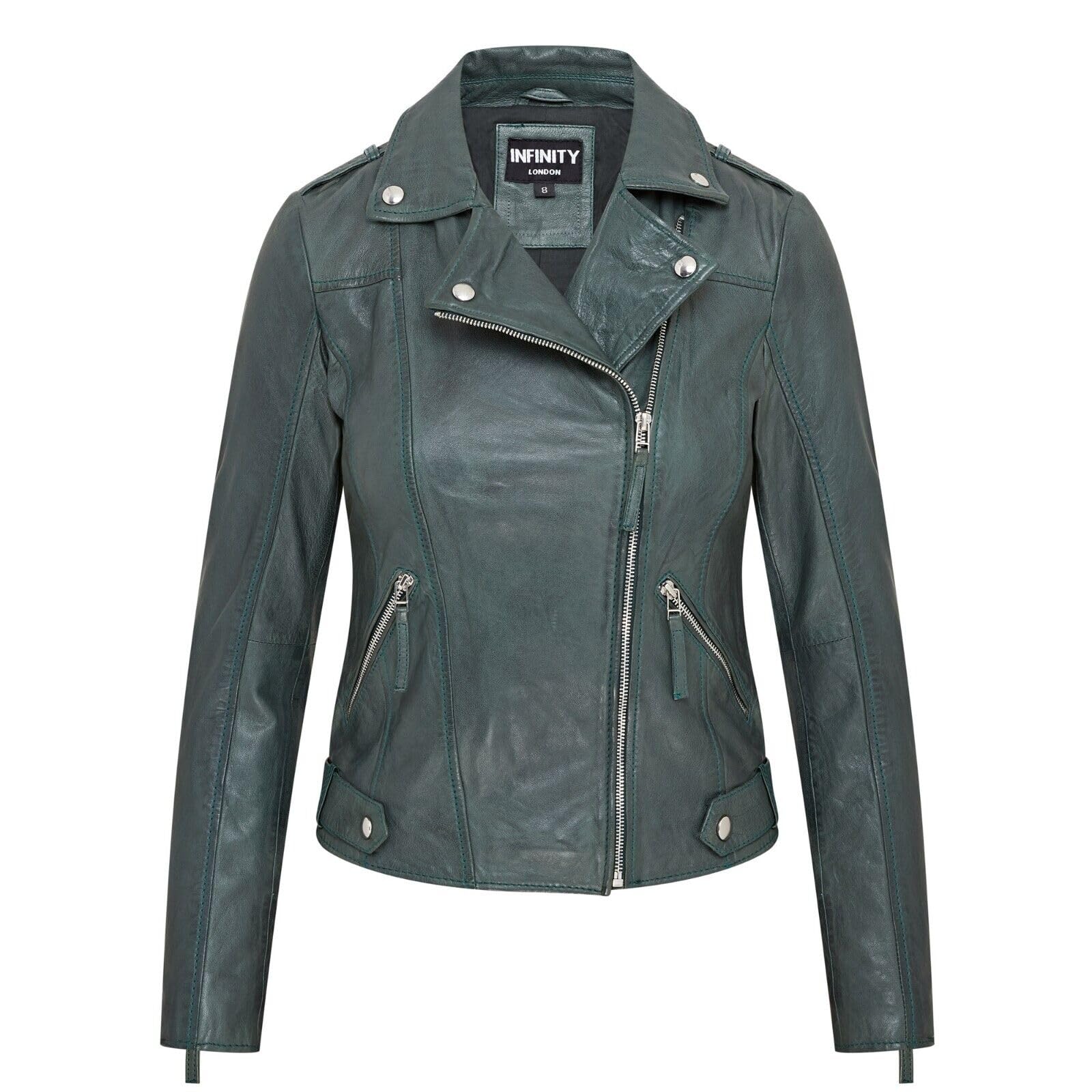 Infinity Leather Women's Green Biker Leather Jacket - Denver In Size 10