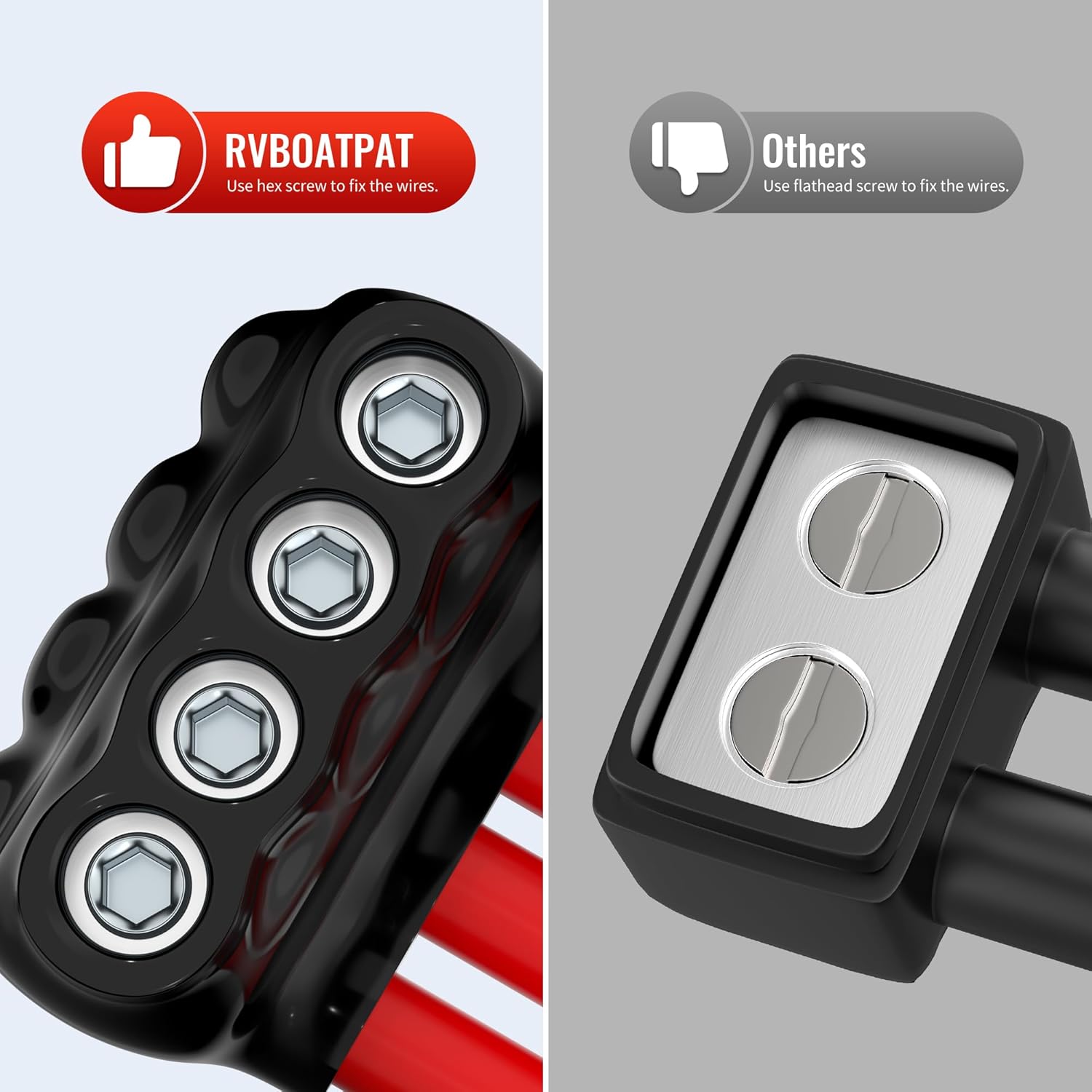 4 Port Black Insulated Connectors 1/0-14AWG Insulated Multi Tap Connector 3/16" Allen Hex Aluminum Wire Connector - 6 Pack