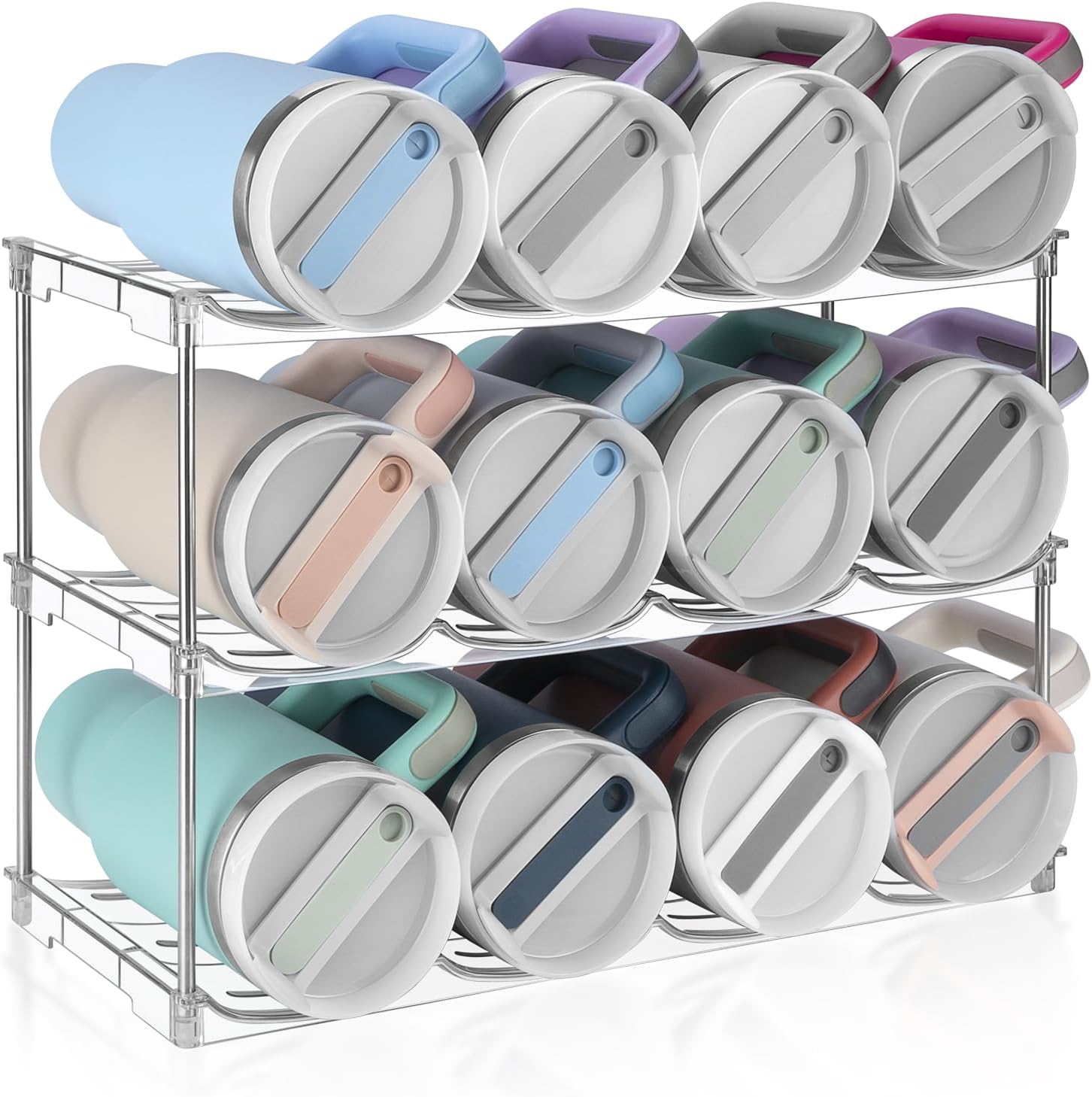 Stackable Water Bottle Organizer, Large Compartment Water Bottle Holder for Stanley 40 oz Tumbler, Kitchen Storage Organizer for Stanley Cup Accessories, Tumbler Organizer Wine Rack - Hold 16 Bottles