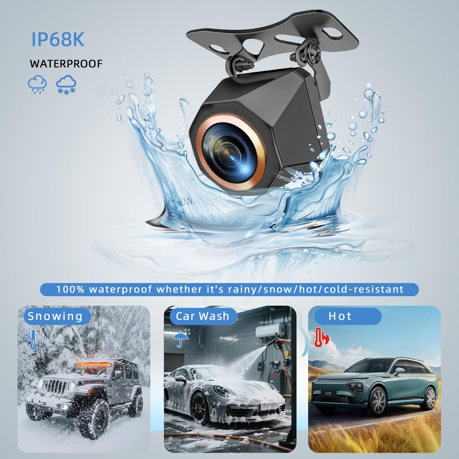 Car Backup Camera, 720P AHD/CVBS Dual Format with CCD Sensor, 170° Ultra Wide Angle Fisheye Lens, 0.01 lux Night Vision, IP68K Waterproof & Dustproof, for Truck SUV RV Van (720P)