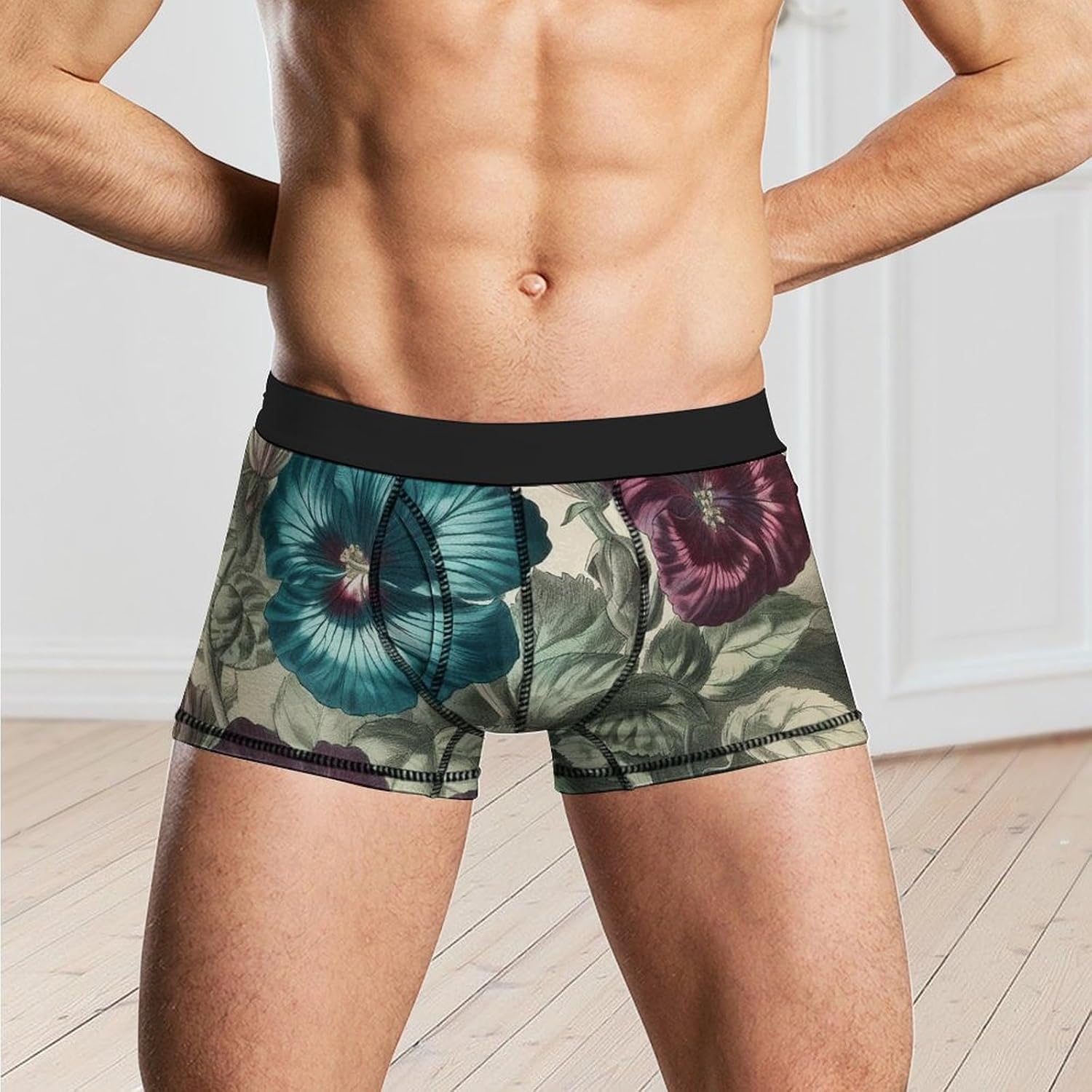 Three Flowers Painting Mens Boxer Briefs Short Breathable Underwear Trunks Soft Moisture-Wicking Boxer Shorts Novelty Underpants XL White