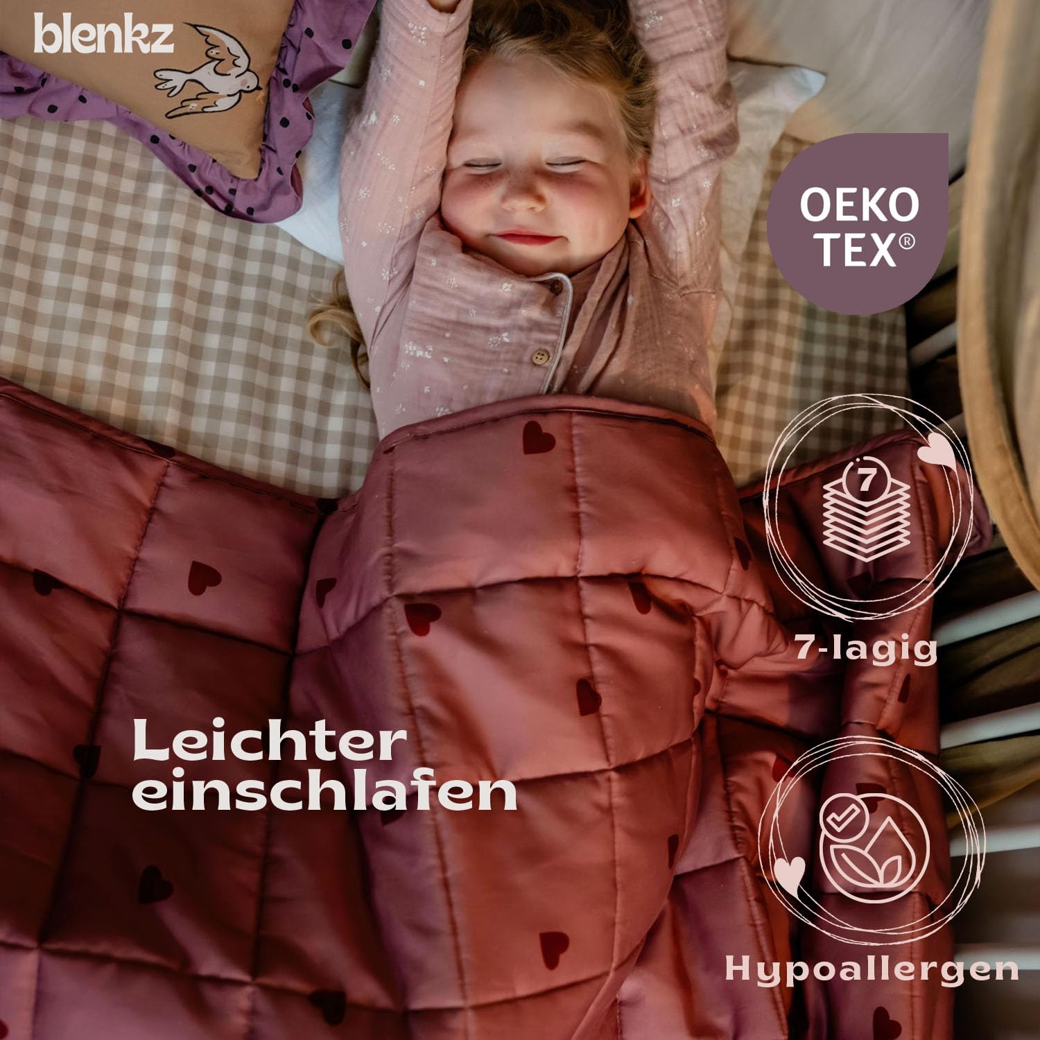 Manta con peso para niños de 5 kg, 140 x 200 cm, manta de relajación con superficie de algodón, certificado Öko-Tex, corazón rosa, 5 kg, 140 x 200 cm