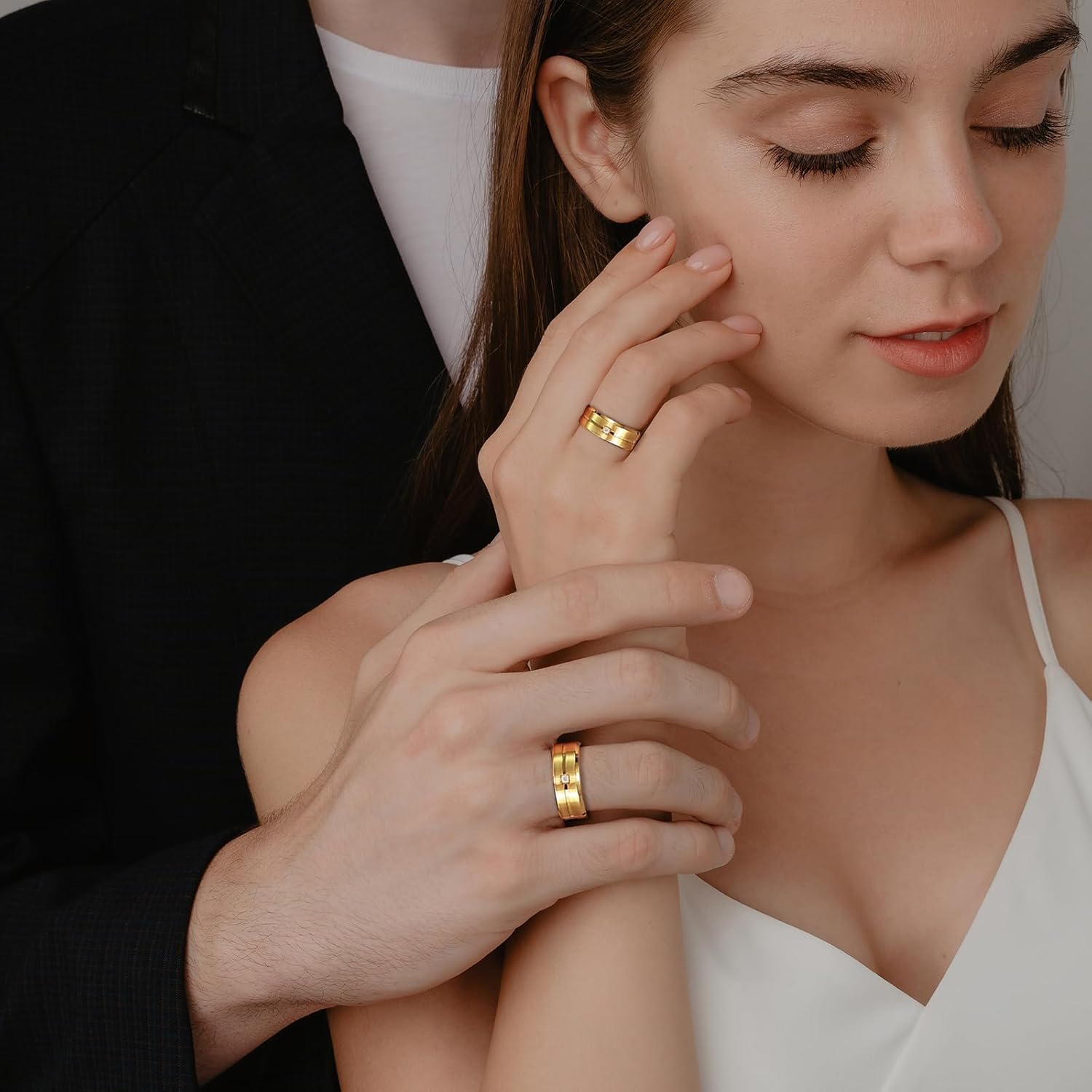 8mm Wedding Bands for Men & Women,18K White/Yellow/Black Gold Plated with Cubic Zirconia Stainless Steel Rings Jewelry Gift Ring Size 7-12 - Image 5