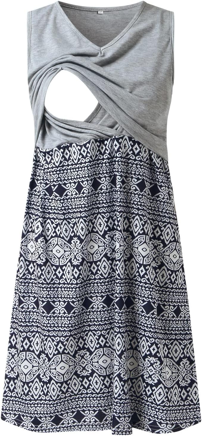 GenericMaternity Nursing Nightdress Women's Nightgowns Breastfeeding Sleep Dress Nursing Nightdress Maternity Pyjamas Loungewear Ladies Labor Nightwear Soft Button Down Nightgown for Pregnant Ho Dark Gray