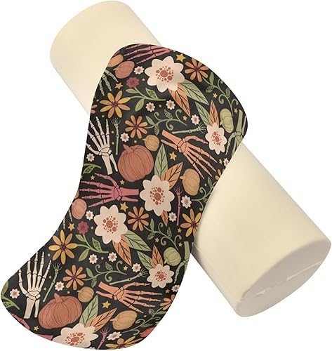 Miniatura 2 de Almohada de almohada floral de huesos de Halloween para piernas, almohada de espuma para el cuello, almohada redonda, almohadas cilíndricas, soporte