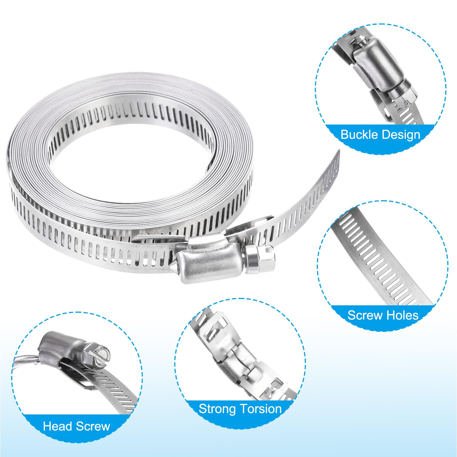 PATIKIL Hose Clamp, DIY 13 FT Stainless Steel Hose Clamps with 8 Fasteners, Adjustable Worm Gear for Plumbing Automotive - Image 3