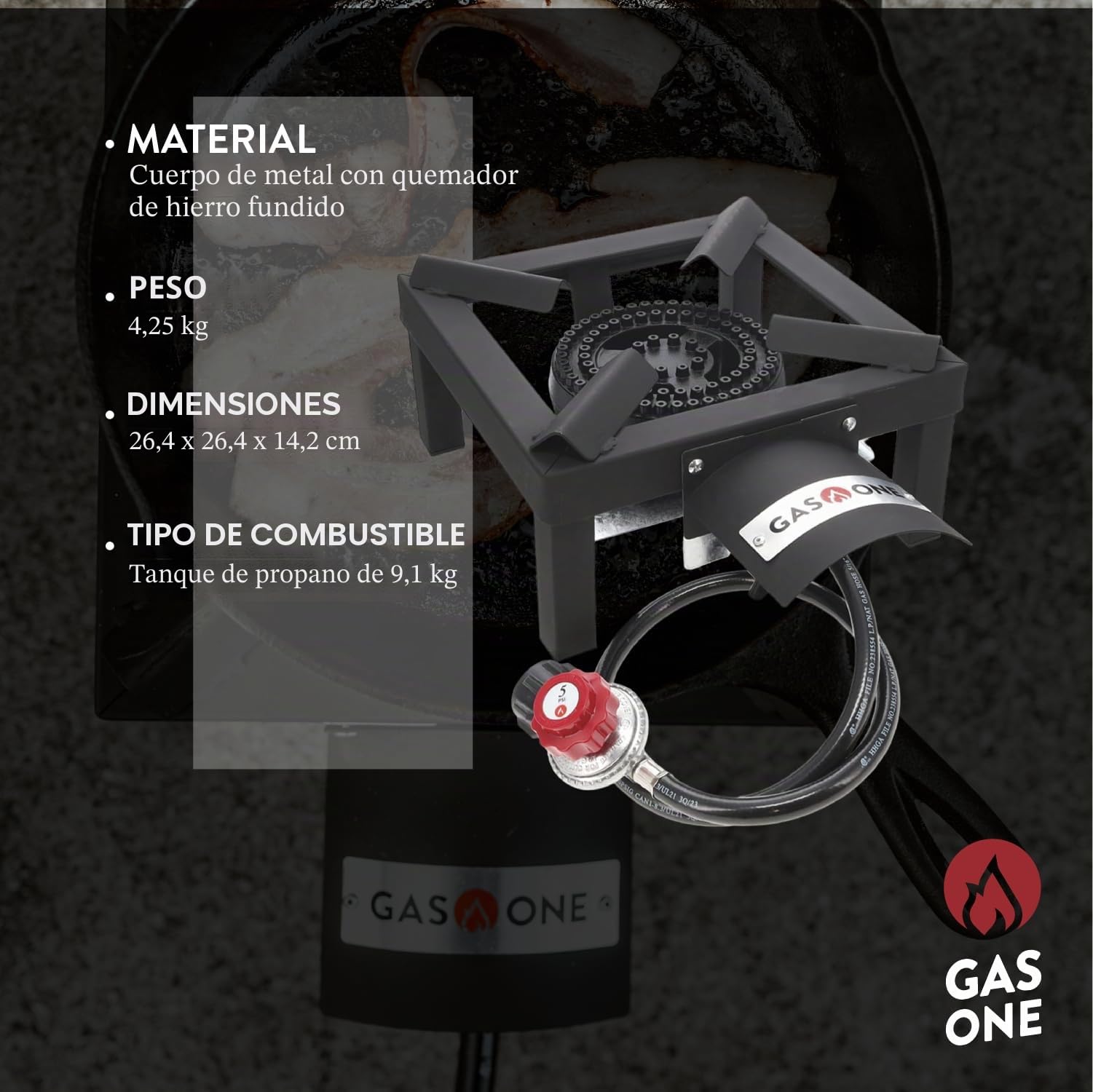 GasOne - Quemador de Propano Individual de Alta Presión, Cocina al Aire Libre con Escudo Térmico y Protector - Cabezal de Quemador de Propano para Camping, Portón Trasero, Ebullición