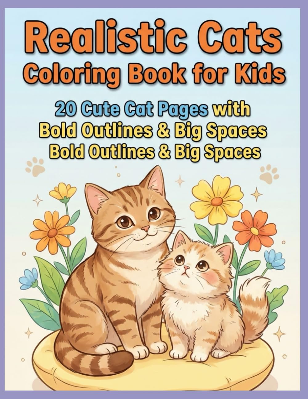 Realistic Cats Coloring Book for Kids: 20 Cute Cat Pages with Bold Outlines & Big Spaces