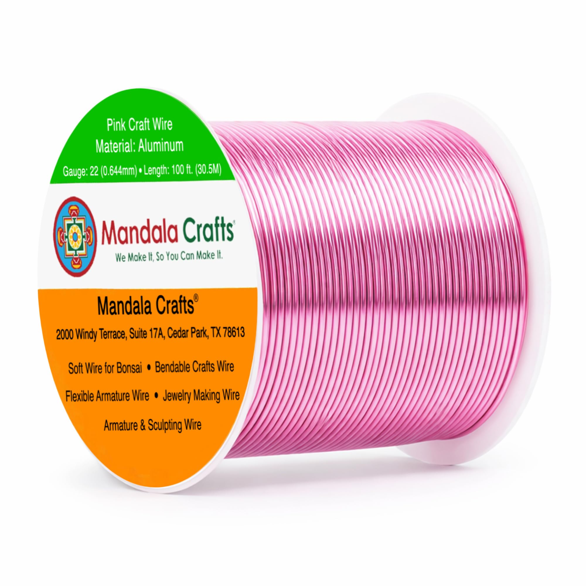 Mandala Crafts 22 Gauge Pink Anodized Aluminum Craft Wire, 100 FT
