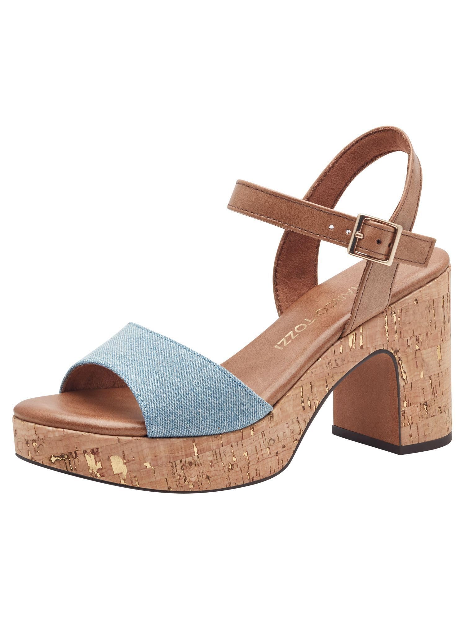 Marco Tozzi Damen Sandalen mit Absatz Plateausohle Verstellbarer Riemen