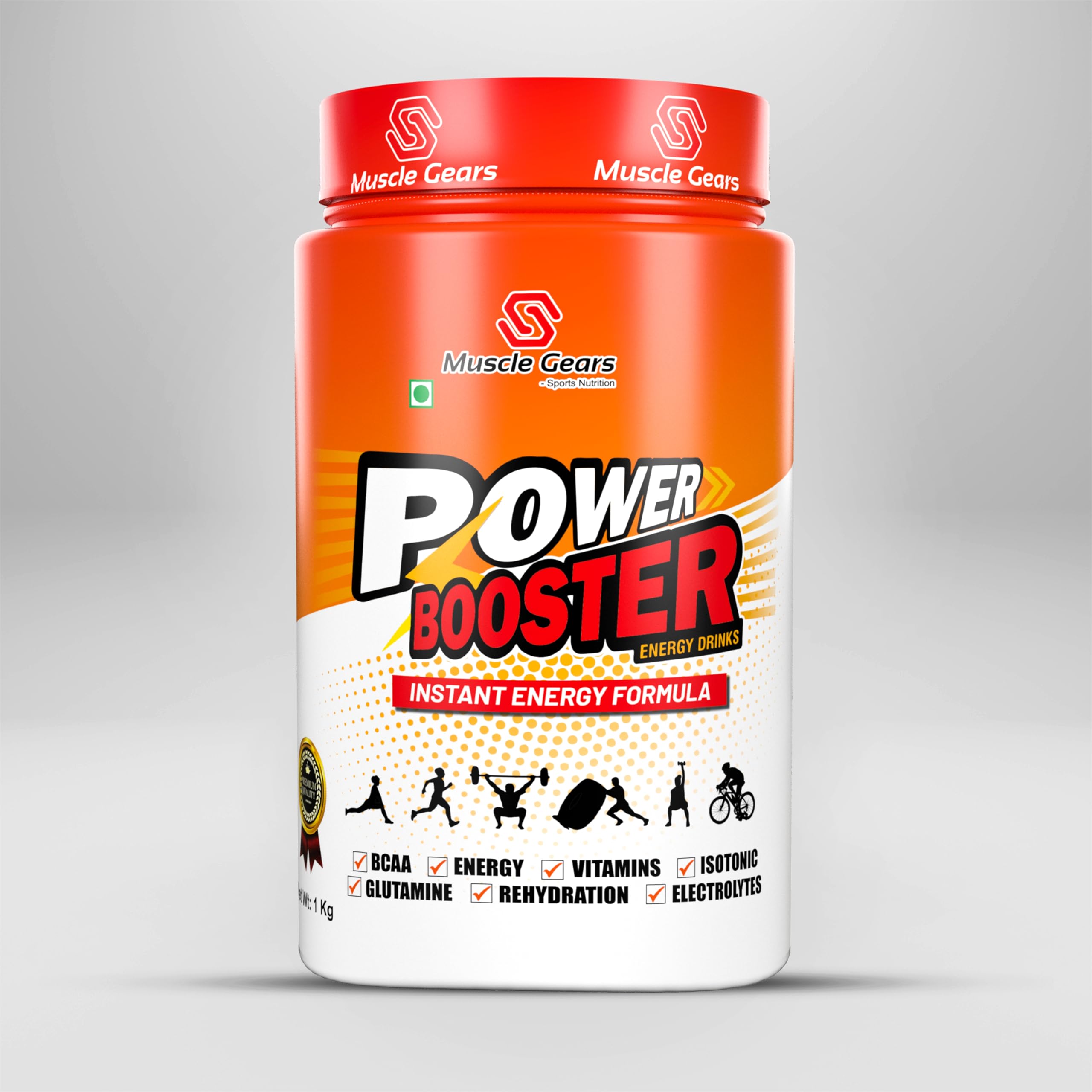 Muscle Gears Power Booster (Gain Energy + Vitamins, protein, BCAA, 34 calories || ISO Certified || Green Apple)