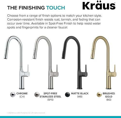 Miniatura 16 de Kraus Oletto - Grifo de fregadero de cocina con un solo mango y pulverizador extraíble, en color negro mate, KTF-3101MB