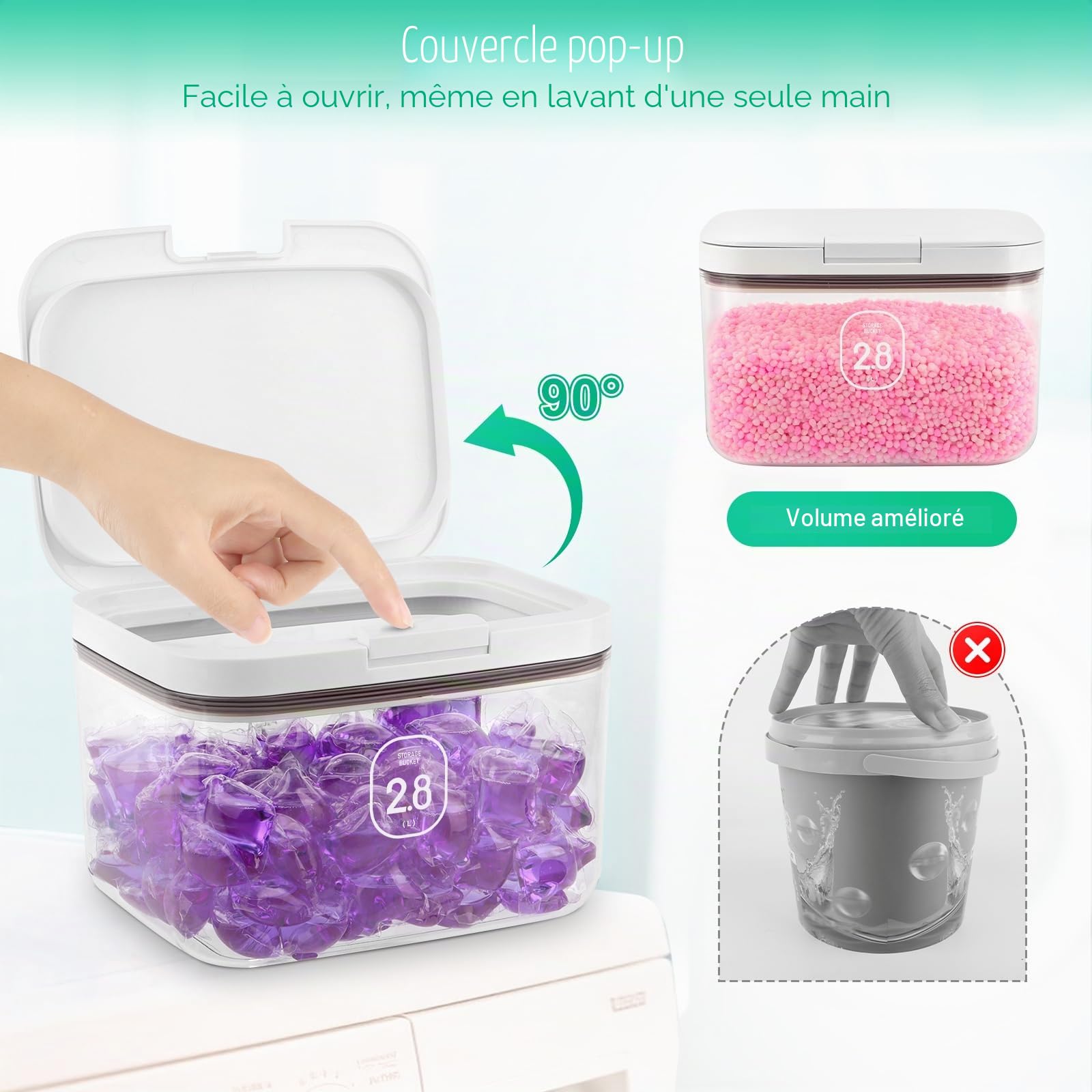 2 de stockage de lessive avec cuillères,Bac à lessive Pods 2.8L,Bac à lessive avec couvercle hermétique & fermeture à pression,Boîte à lessive multi-usages pour lessive,perles,nourriture pour chats