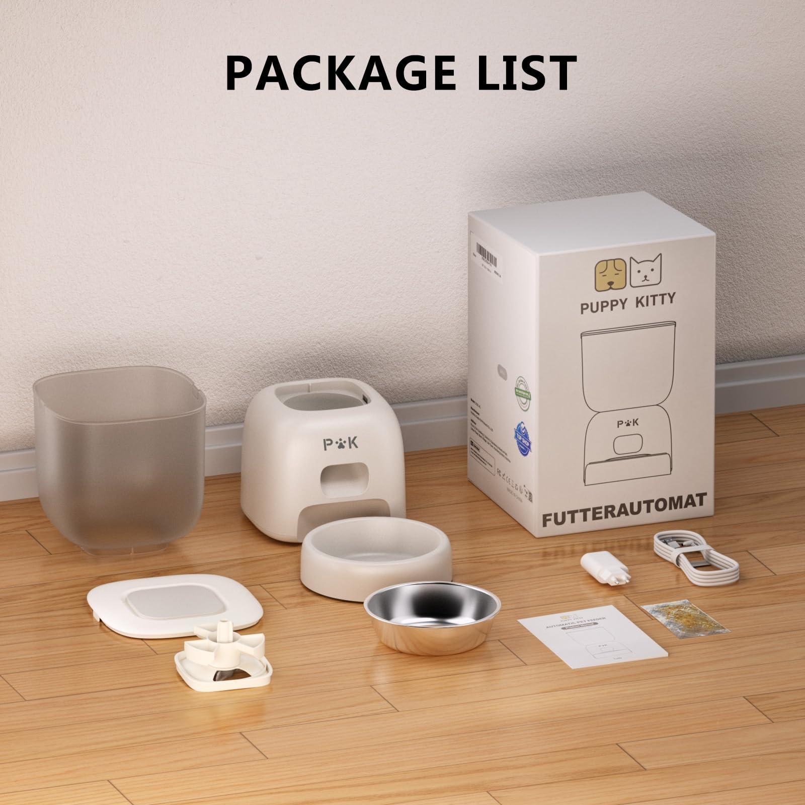 PUPPY KITTY Comedero Automático Gato, 2.4G WiFi Dispensador Comida Gatos con Grabación de Voz 10S, Bol de Acero Inoxidable 304, 1 a 10 Comidas, 3L
