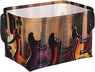 Rectangular Storage Basket With Handles Storage Box Bins Shelf Basket | Waterproof Foldable Storage Cubes Cool Electric Guitar Kids Baskets For Bedroom Laundry Room Home Decor Gift Basket