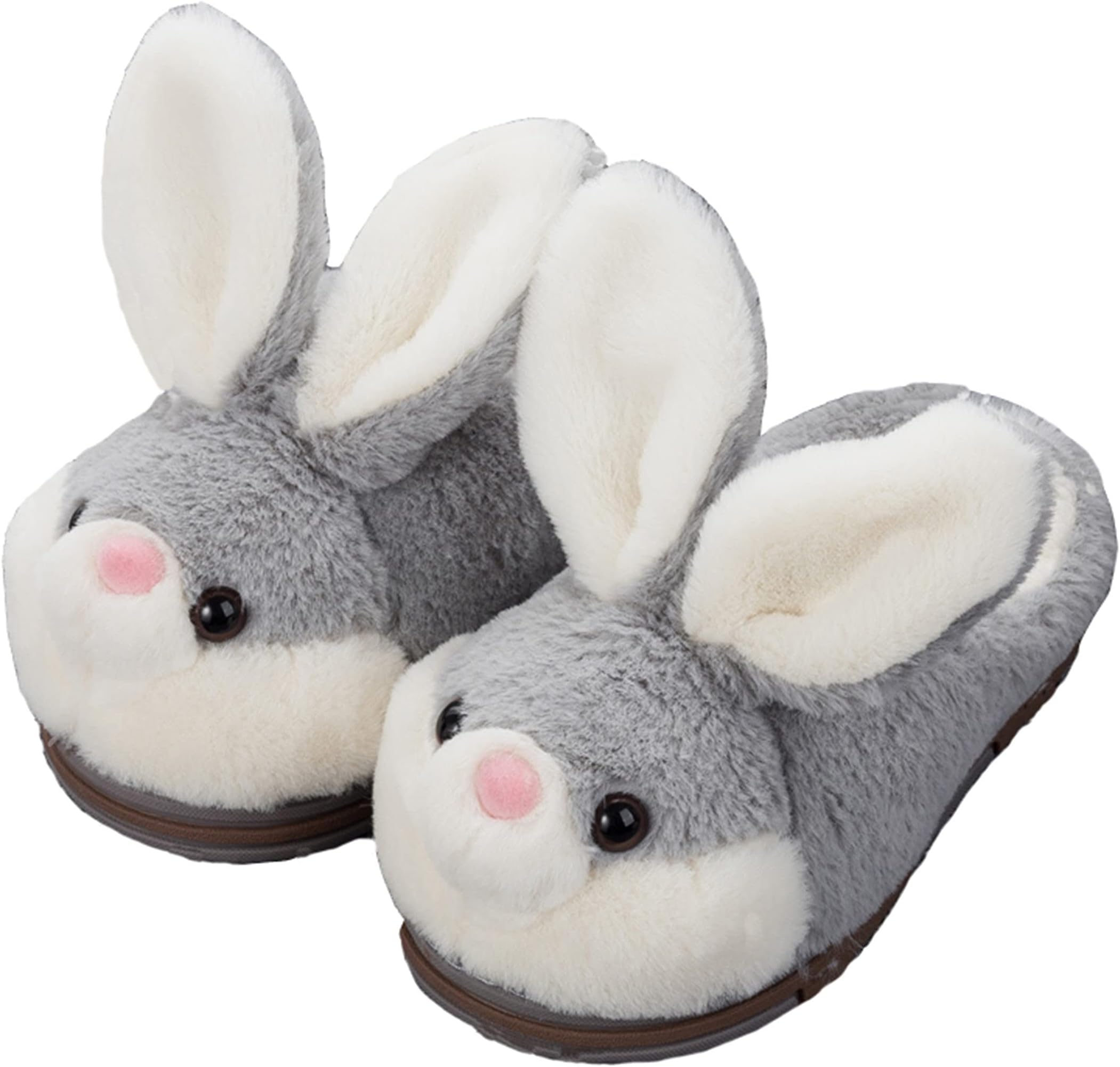 Women's Cute Bunny Animal Slippers, Comfortable Furry Plush Winter Home Slippers, Grey, UK Size 6-9