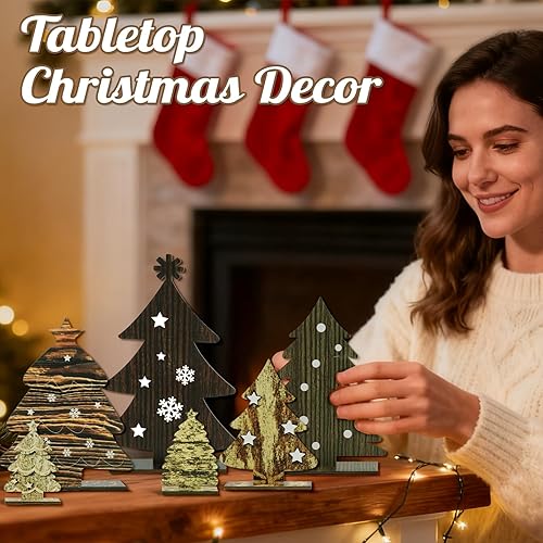 Miniatura 6 de 6 árboles de Navidad de madera para decoración de mesa, decoraciones rústicas de Navidad de granja en varios tamaños, centros de mesa interiores