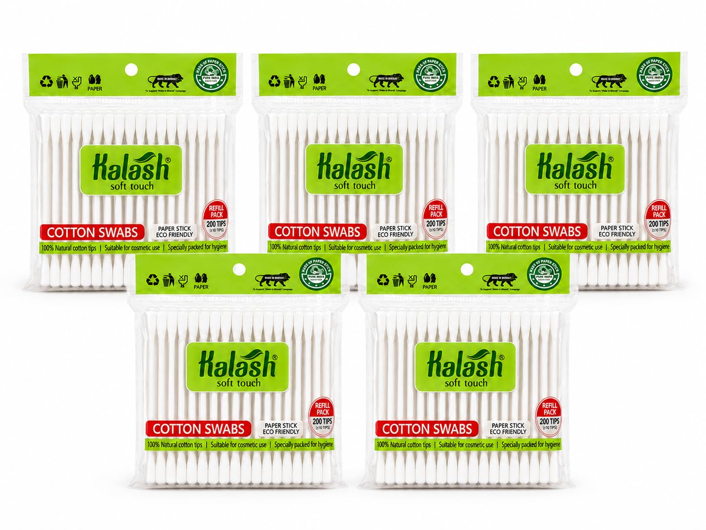 Kalash Soft Touch Cotton Swabs | 100% Pure Cotton Tips | Paper Stick | 100 Count Refill Pack of 5 Pouch | Cotton Tips, Personal Care-picture-20