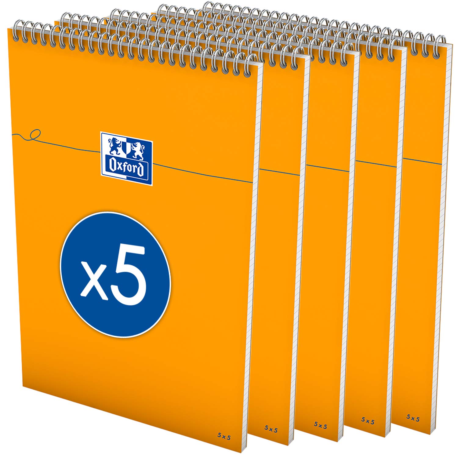 Oxford 100106297 Notizblock - Everyday A4+, kariert mit Kopfspirale, 80 Blatt, 80 g/m², 5-er Pack, orange