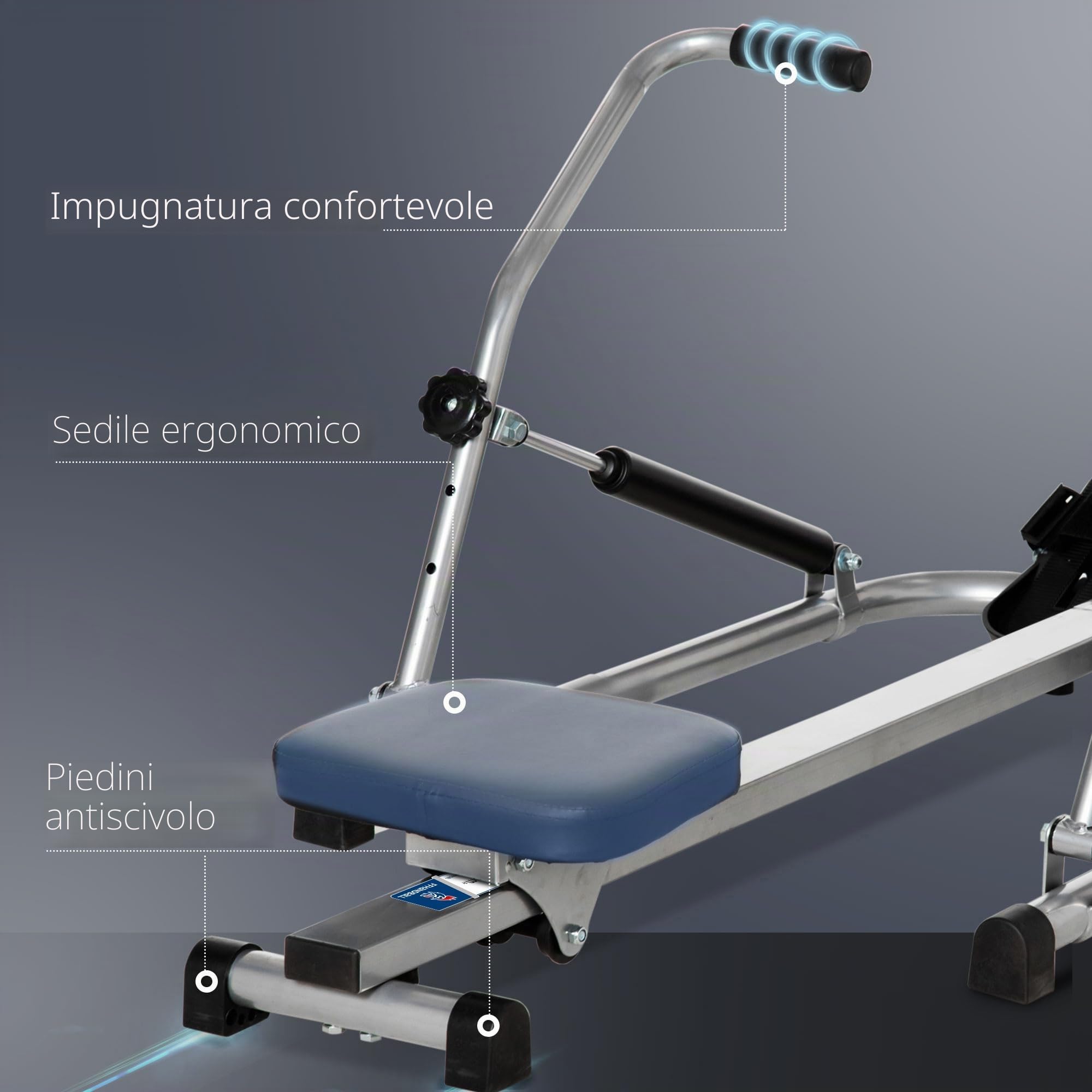 HOMCOM Vogatore pieghevole 3 livelli di resistenza Schermo Nero Grigio | Collaborazione Aosom.fr x FFHandball, LCD multifunzione, acciaio ABS